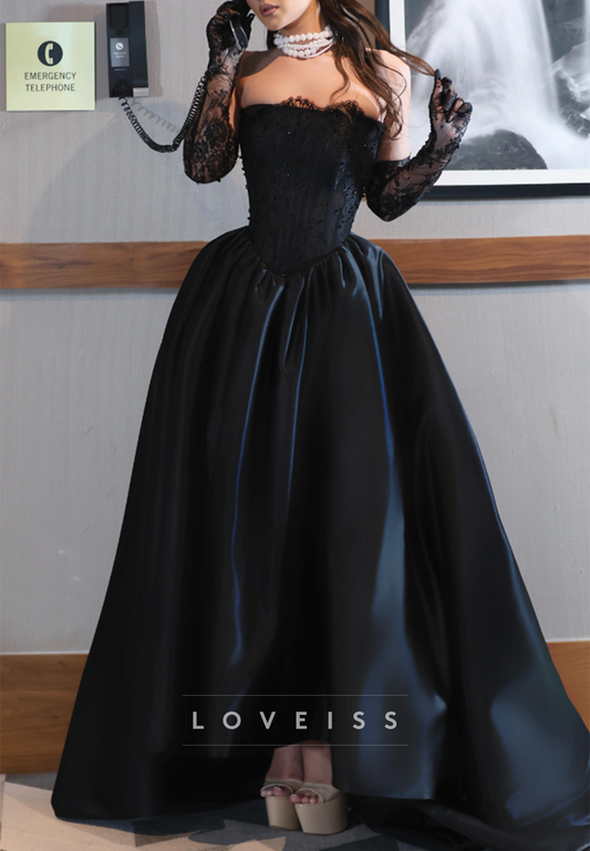 Off-Shoulder Long Sleeves Appliques A-Line Prom Dress