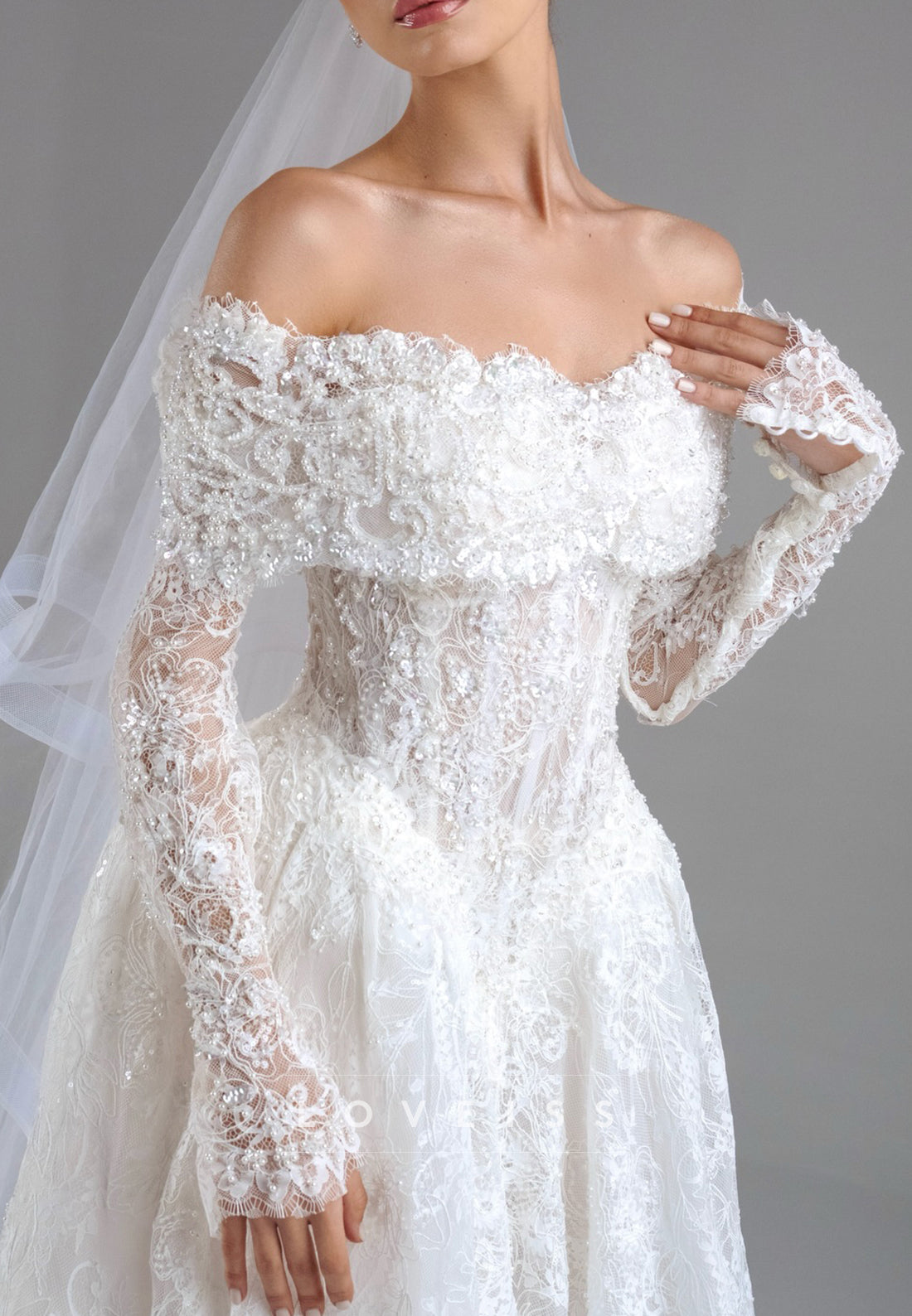 Off-Shoulder Long Sleeves Lace Appliques A-Line Wedding Dress