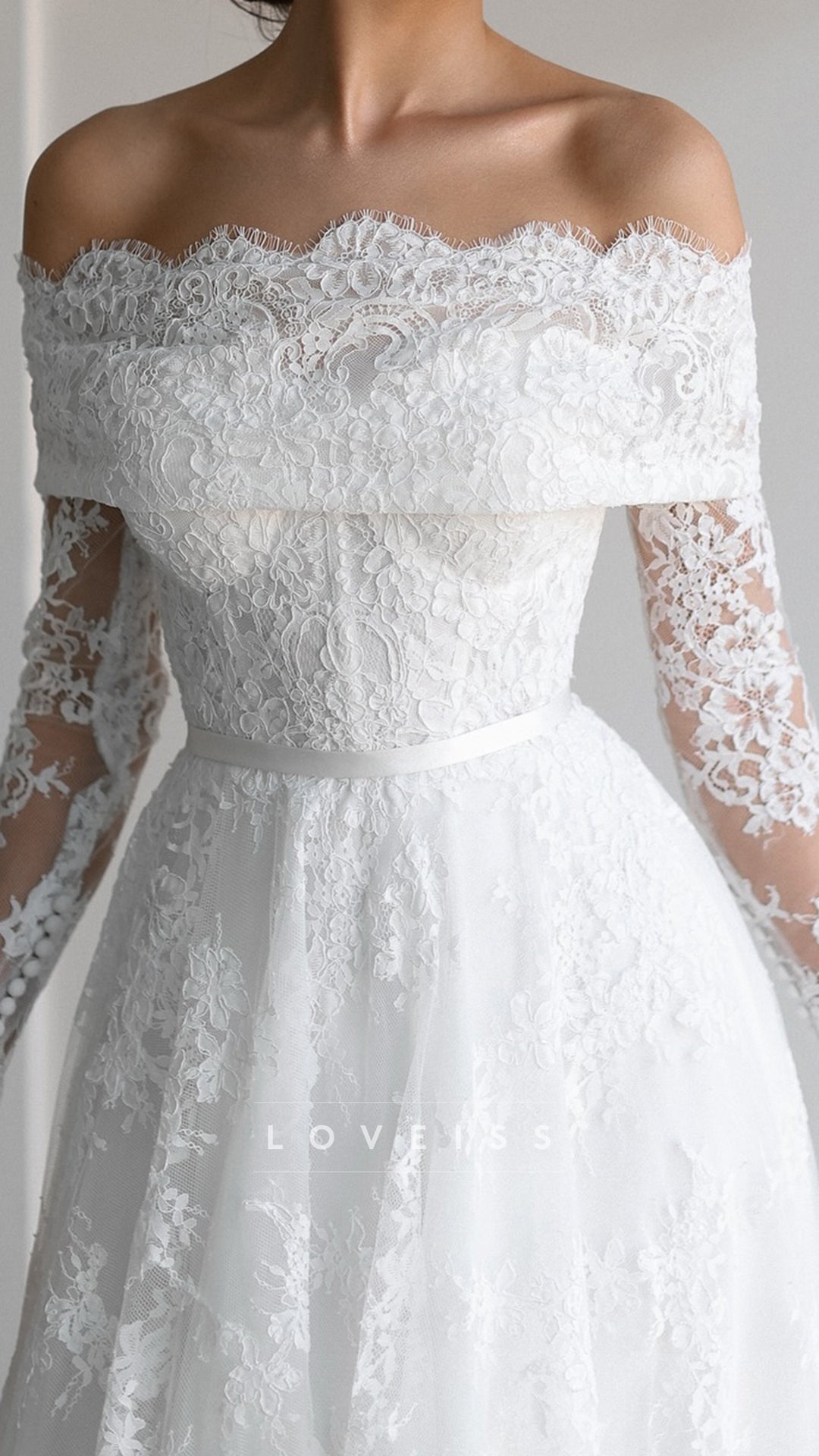 Off-Shoulder Long Sleeves Lace Appliques A-Line Wedding Dress