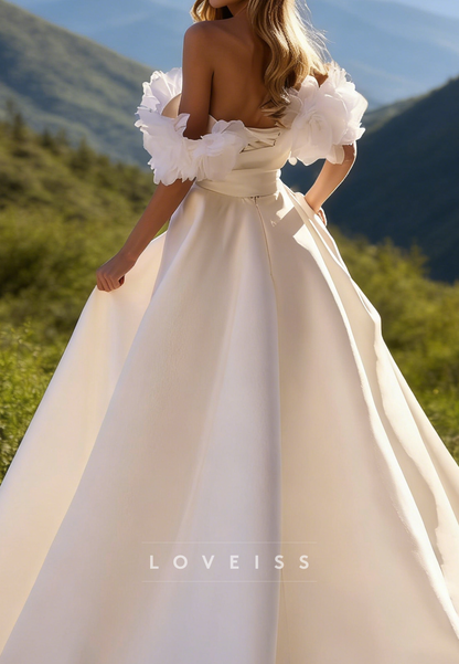 Off-Shoulder Long Sleeves Lace Appliques A-Line Wedding Dress