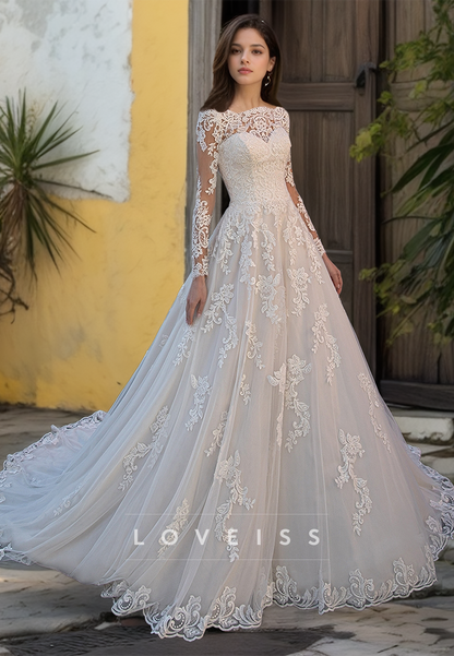Off-Shoulder Long Sleeves Lace Appliques Ball Gown Wedding Dress