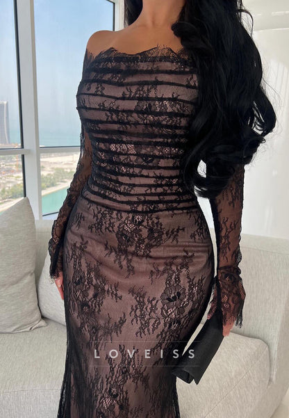 Off-Shoulder Long Sleeves Lace Appliques Mermaid Formal Dress