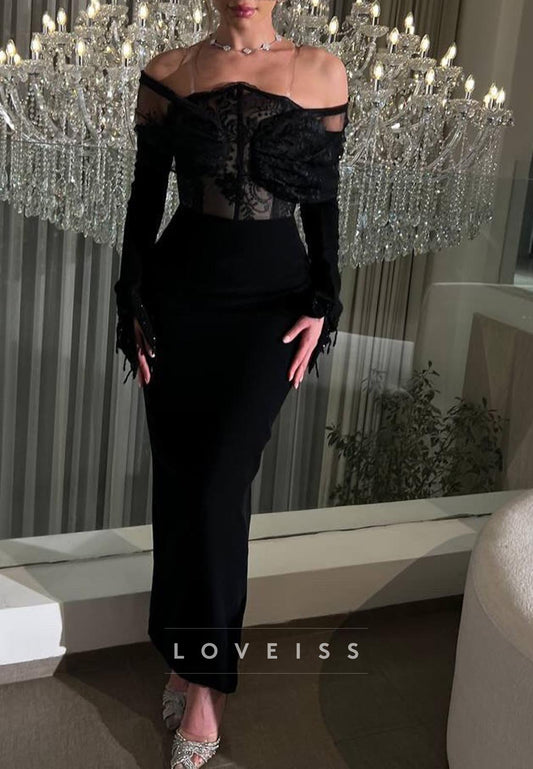 Off-Shoulder Long Sleeves Lace Appliques Mermaid Formla Dress