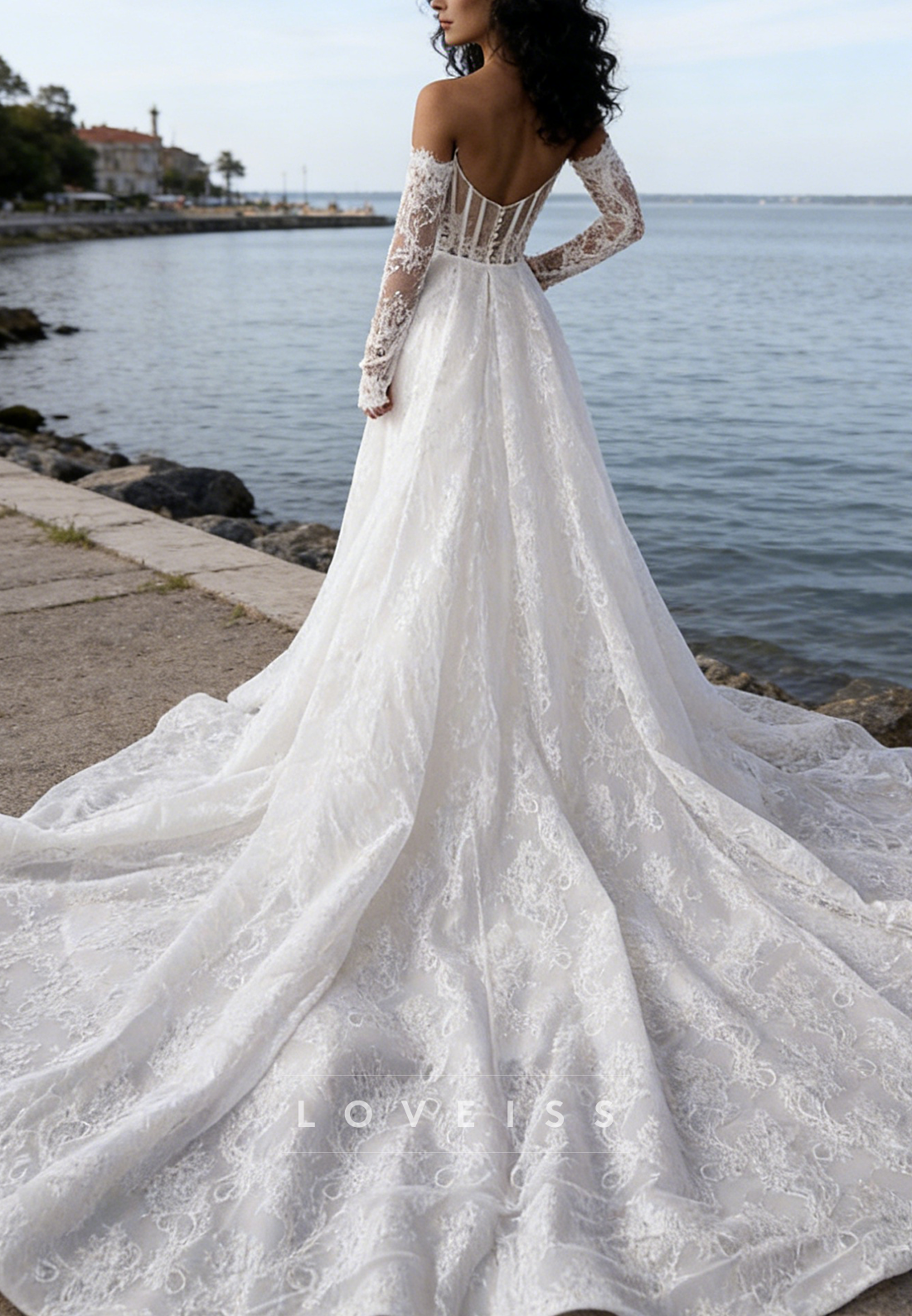 Off-Shoulder Long Sleeves Lace Appliques Mermaid Wedding Dress