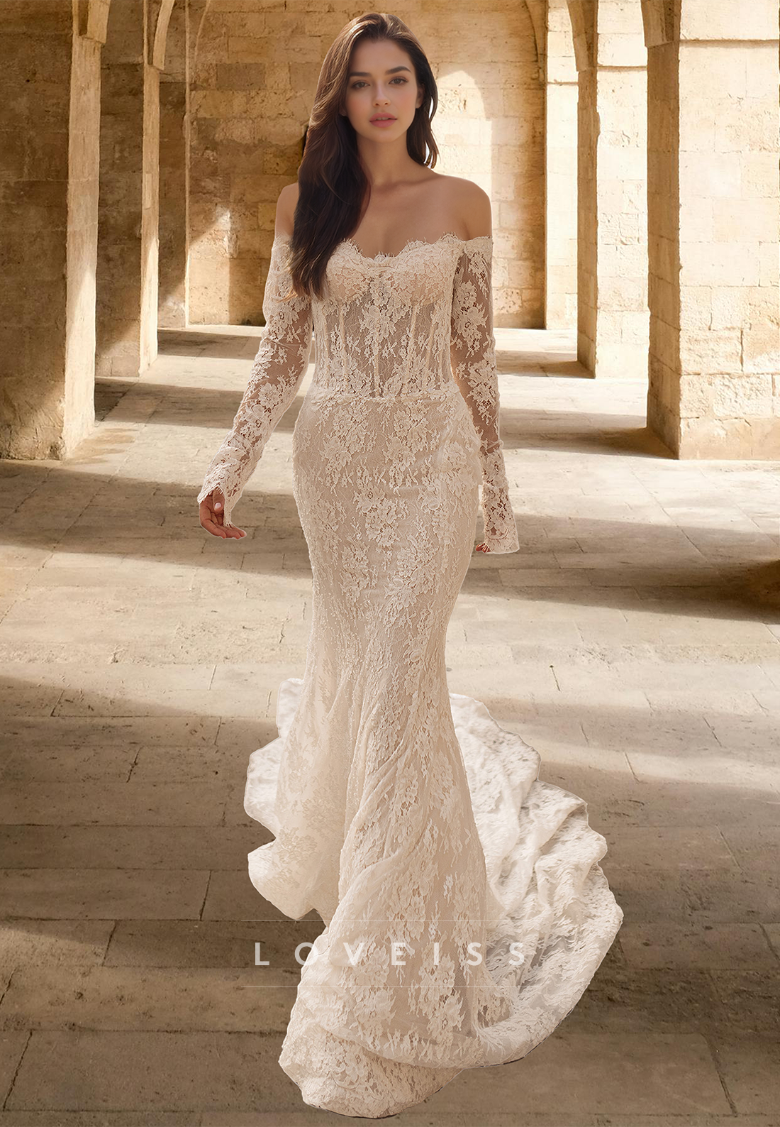 off shoulder long sleeve mermaid wedding dress Off-Shoulder Sleeves Lace Appliques Flattering floor LD7298 SIZE:10 US - 27 MX Girls Santa Claus Dress:
