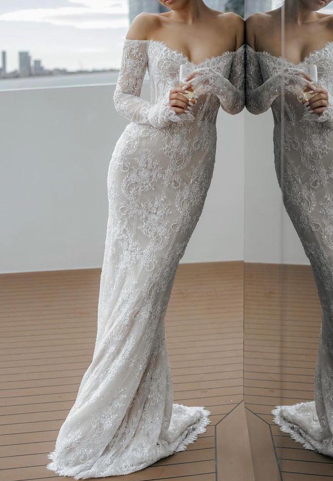gray mermaid wedding dress Mermaid Deep V-neck Backless Lace Wedding Dresses With Chapel Train, MW809