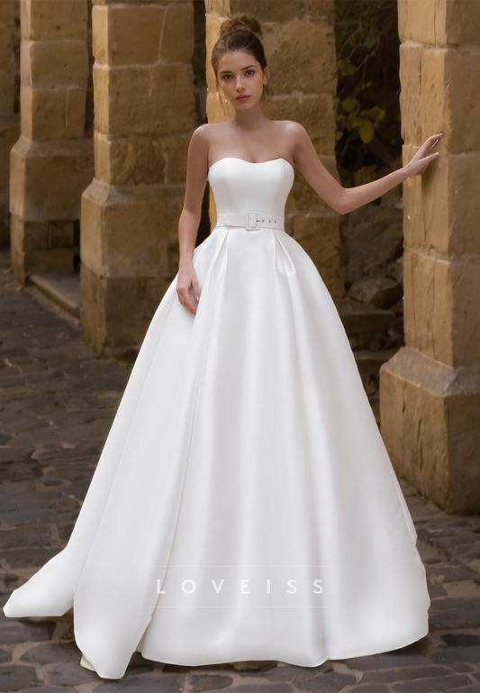 Off-Shoulder Long Sleeves Lace Appliques Pleated Satin A-Line Wedding Dress