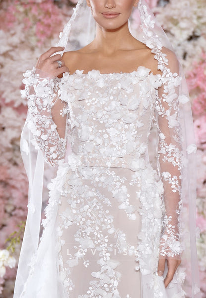 Off-Shoulder Long Sleeves Mermaid Appliques Wedding Dress