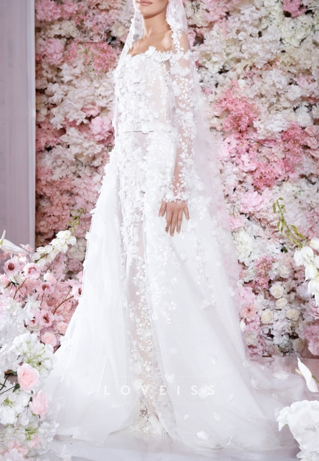 Off-Shoulder Long Sleeves Mermaid Appliques Wedding Dress