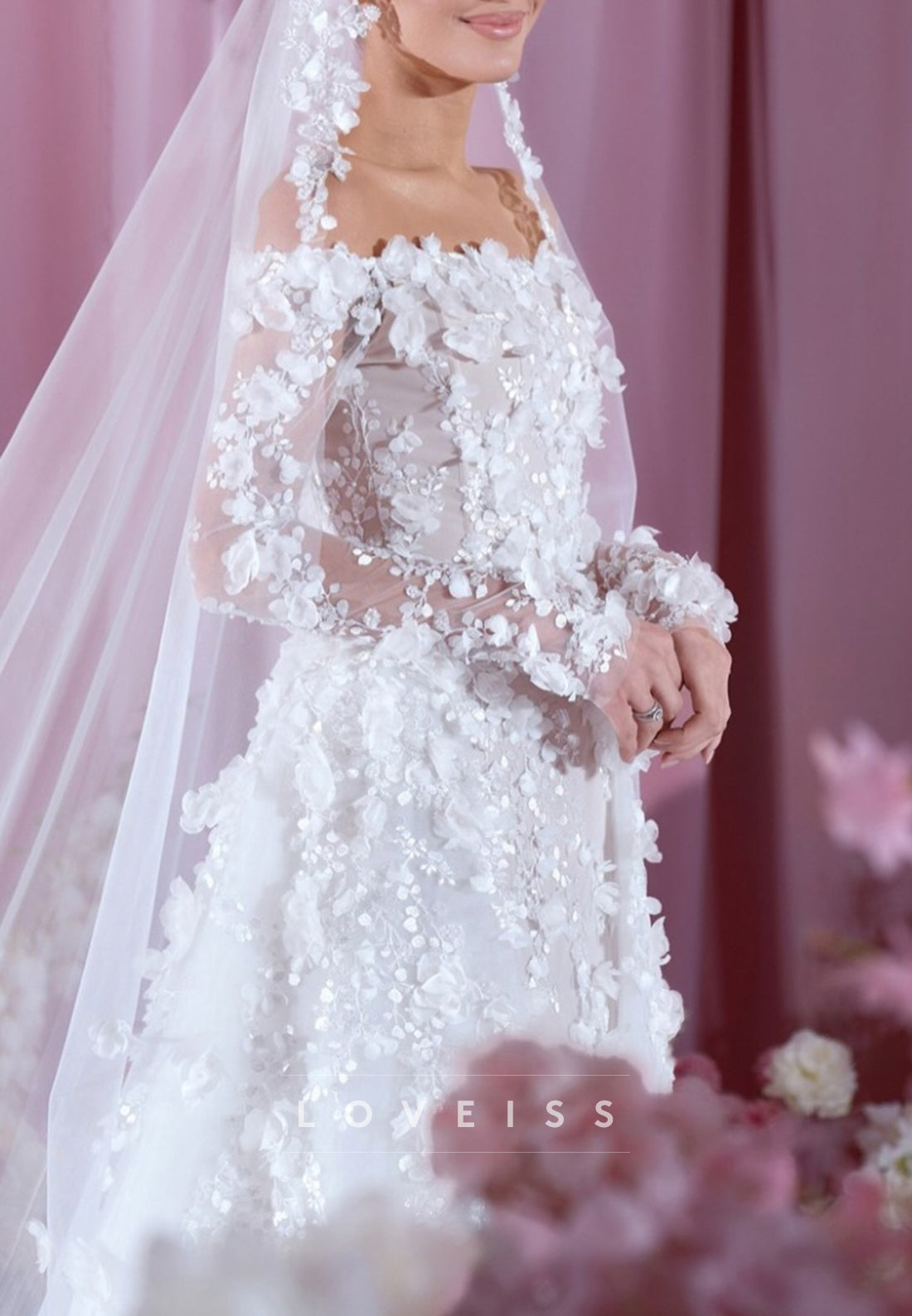 Off-Shoulder Long Sleeves Mermaid Appliques Wedding Dress