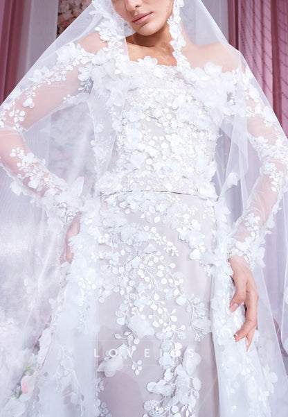 Off-Shoulder Long Sleeves Mermaid Appliques Wedding Dress