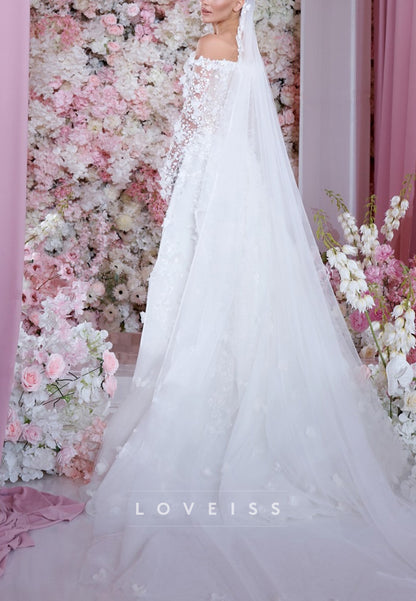 Off-Shoulder Long Sleeves Mermaid Appliques Wedding Dress