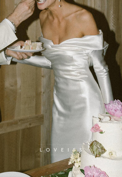Off-Shoulder Long Sleeves Sleek Sheath Wedding Dress