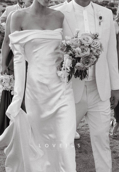 Off-Shoulder Long Sleeves Sleek Sheath Wedding Dress