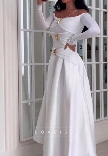 Off-Shoulder Long Sleeves Satin A-Line Wedding Dress