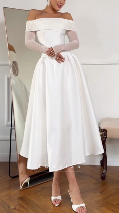Off-Shoulder Long Sleeves Satin A-Line Wedding Dress