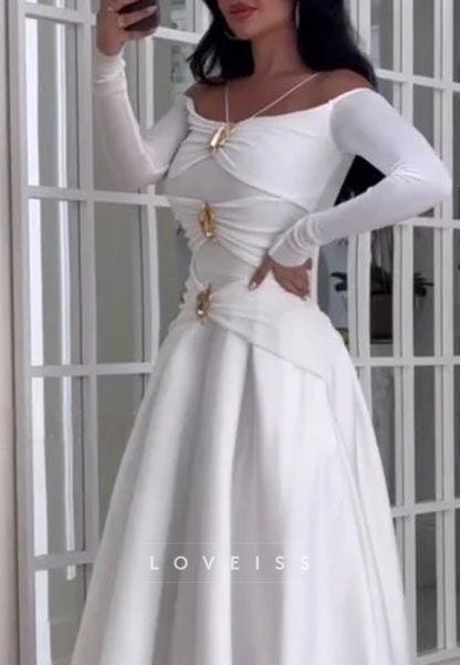 Off-Shoulder Long Sleeves Satin A-Line Wedding Dress