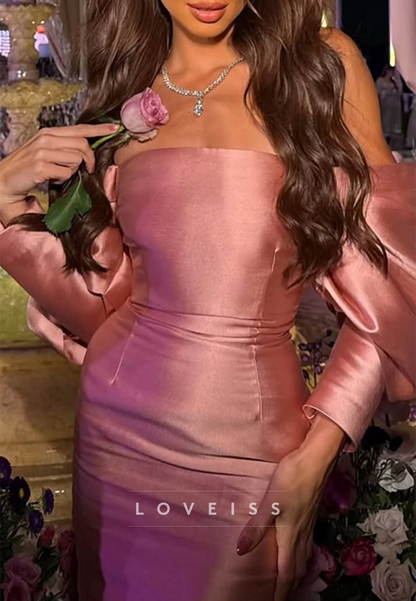 Off-Shoulder Long Sleeves Satin Sleek Mermaid Evening Dress