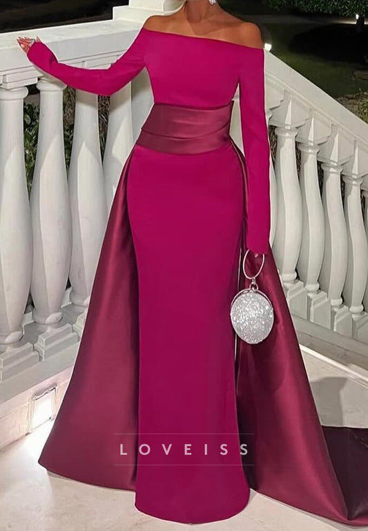 Off-Shoulder Long Sleeves Sheath Evening Dress