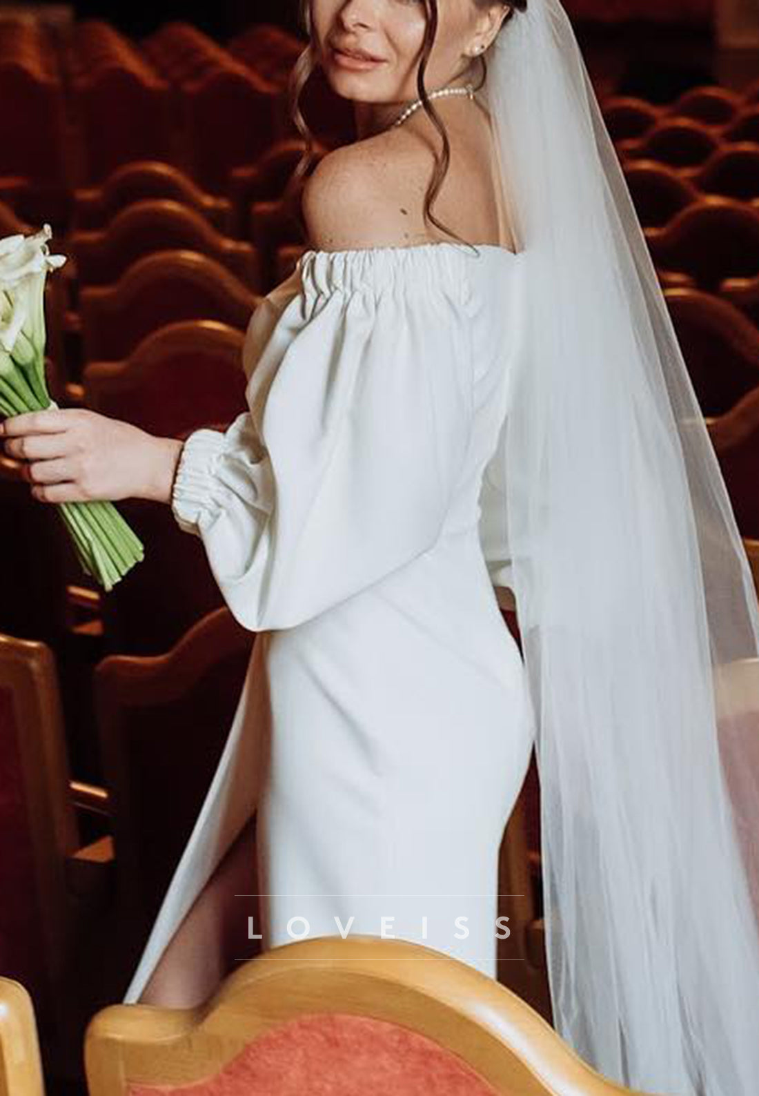 Off-Shoulder Long Sleeves Sheath Wedding Dress