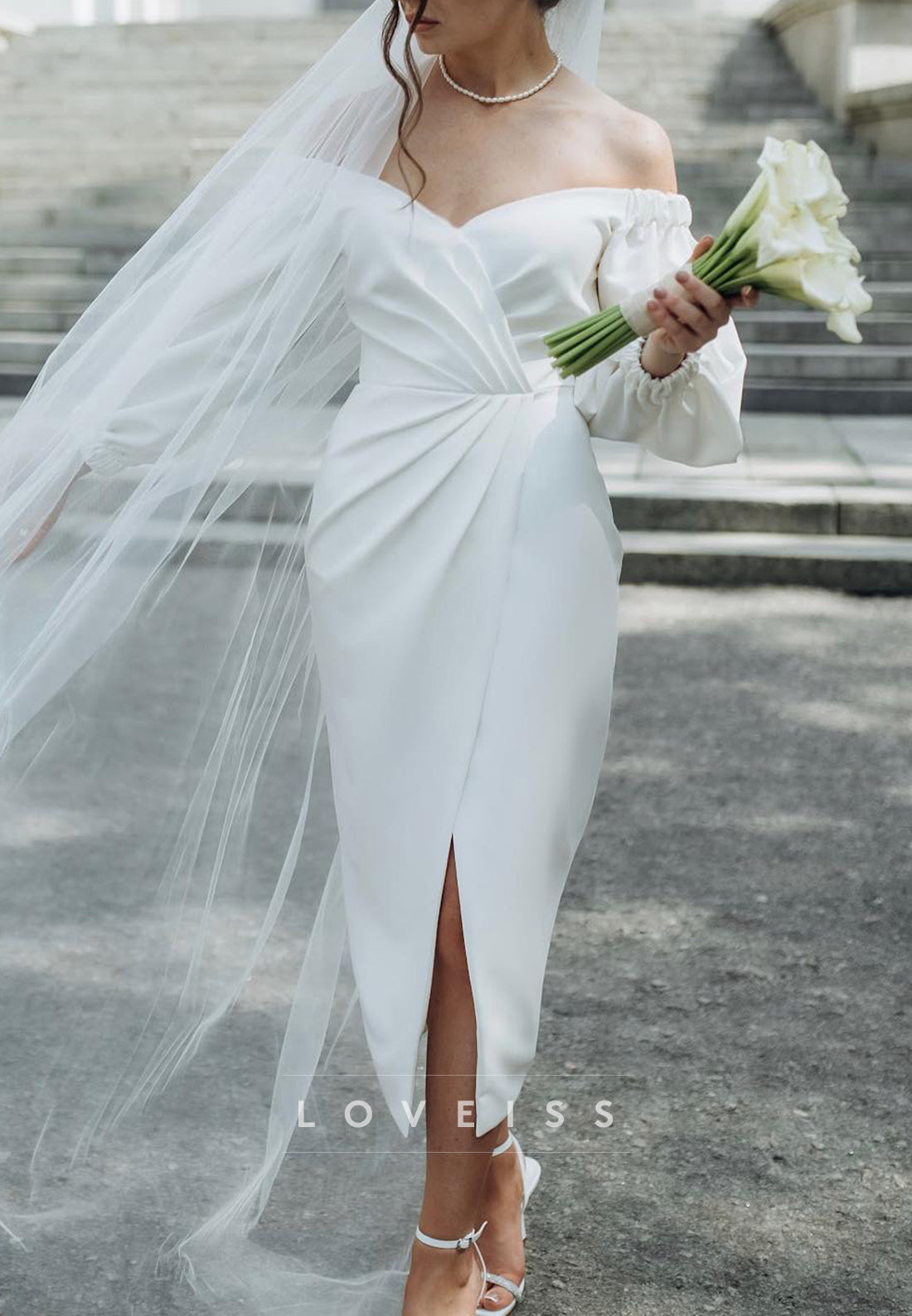 Off-Shoulder Long Sleeves Sheath Wedding Dress