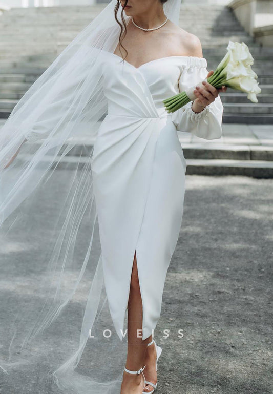 Off-Shoulder Long Sleeves Sheath Wedding Dress