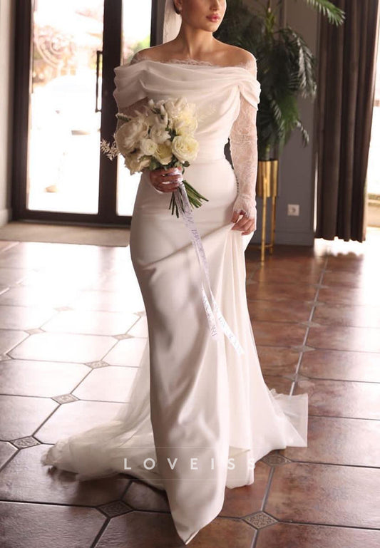 Off-Shoulder Long Sleeves Sleek Mermaid Wedding Dress