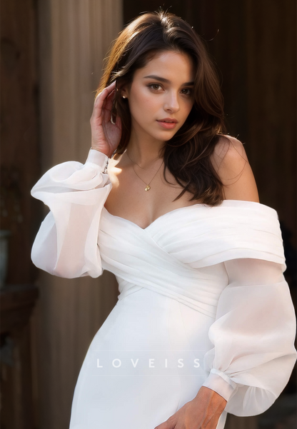 Off-Shoulder Long Sleeves Sleek Satin Mermaid Beach Wedding Dress