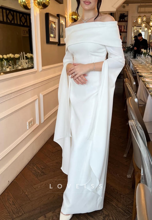 Off-Shoulder Long Sleeves Sleek Sheath Evening Dress
