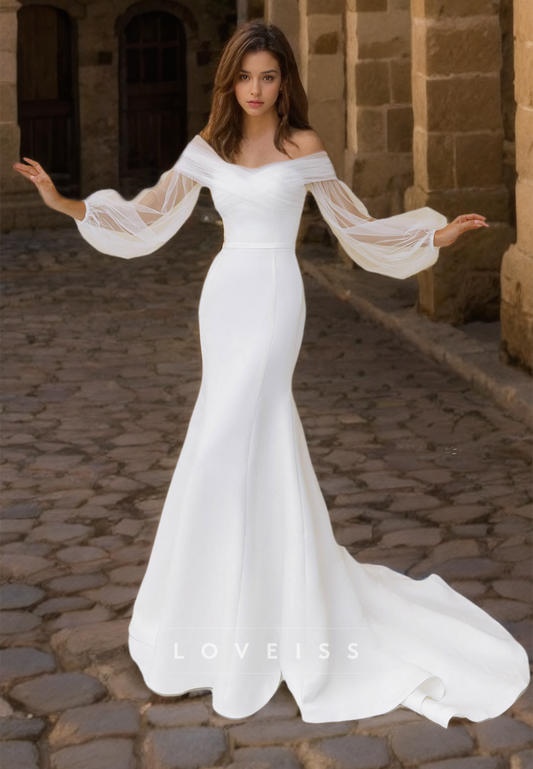 Off-Shoulder Long Sleeves Strapless Sleek Mermaid Wedding Dress