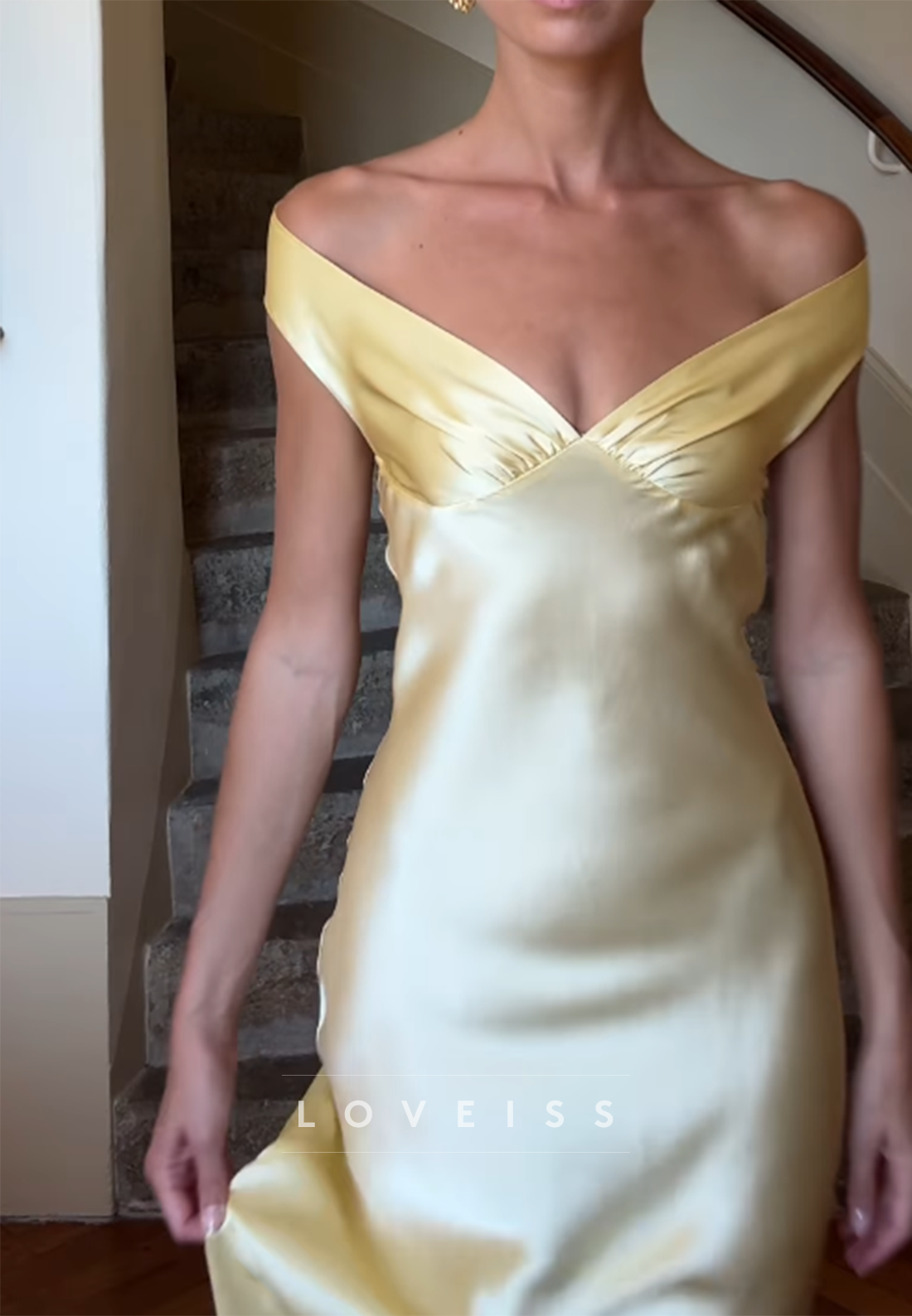 Off-Shoulder  Mermaid Yellow Simple Prom Dress