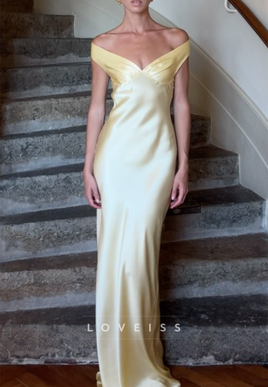 Off-Shoulder  Mermaid Yellow Simple Prom Dress