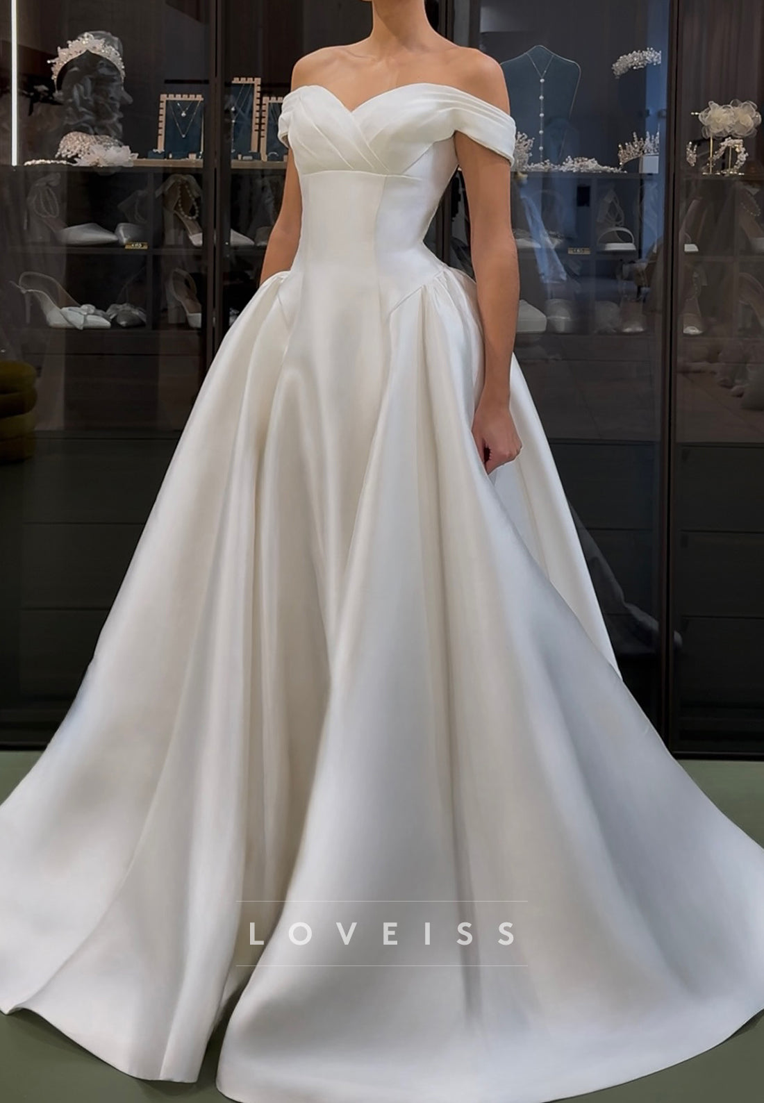 Off-Shoulder Mikado Satin A-Line Wedding Dress