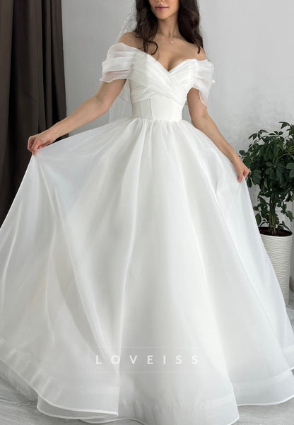 Off-Shoulder Organza Cap Sleeves A-Line Wedding Dressr