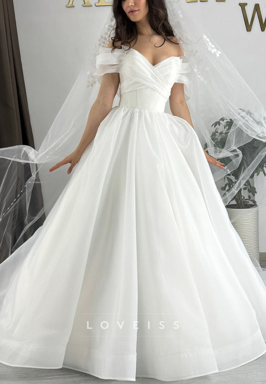 Off-Shoulder Organza Cap Sleeves A-Line Wedding Dressr