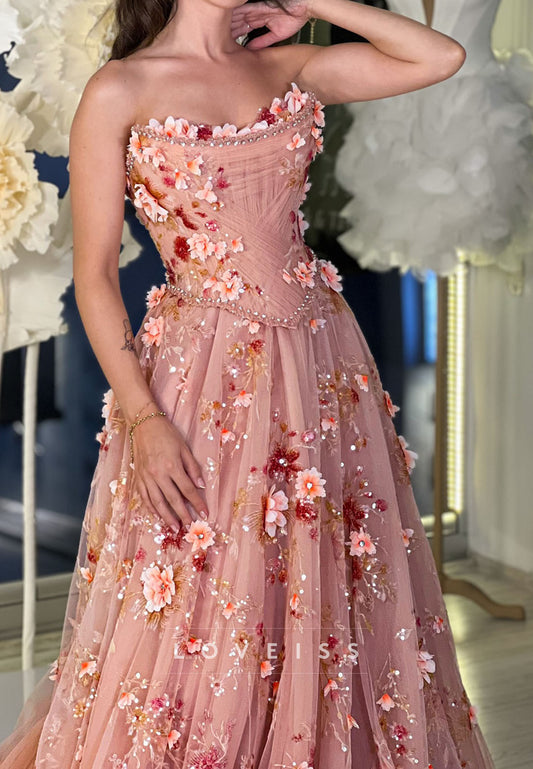 Off-Shoulder Pleated Floral Appliques A-Line Prom Dress
