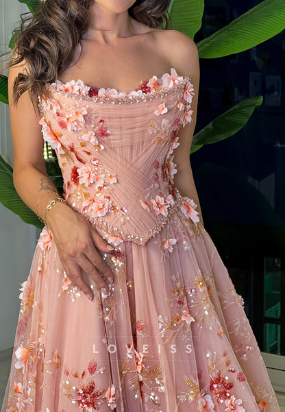 Off-Shoulder Pleated Floral Appliques A-Line Prom Dress