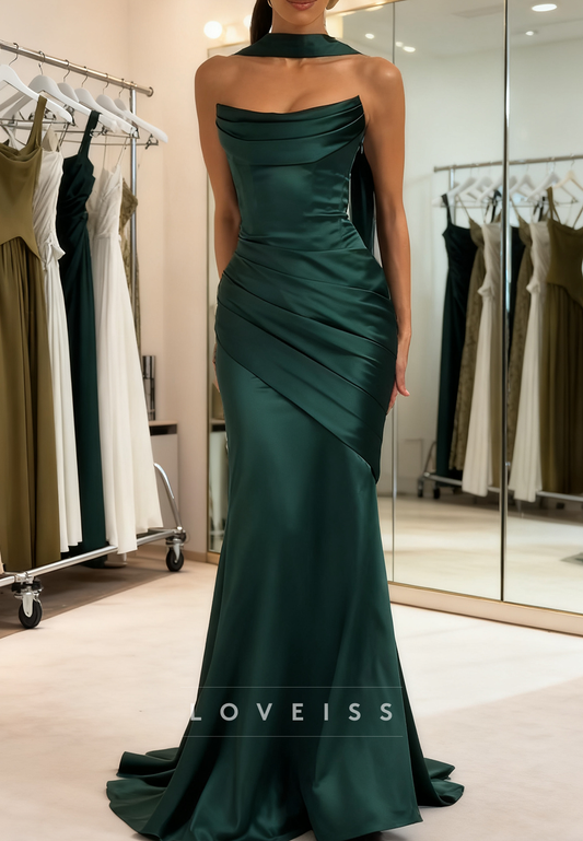 Off-Shoulder Pleated Mermaid Simple Prom Dress