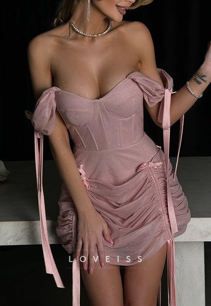Off-Shoulder Pleated Sheath Party Homecoming Dress