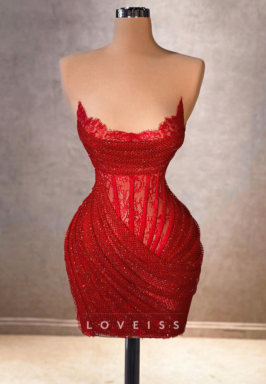Off-Shoulder Pleated Sheath Red Short Party Dress