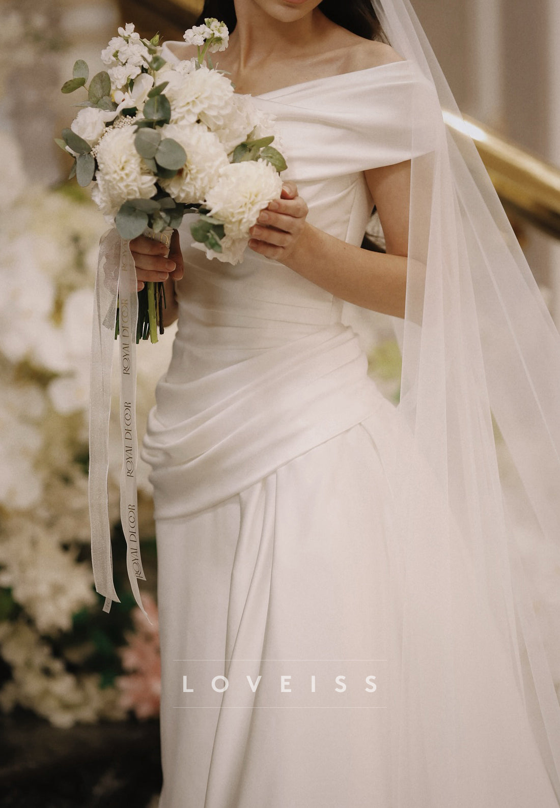 Off-Shoulder Pleated Sleeveless Satin A-Line Simple Wedding Dress