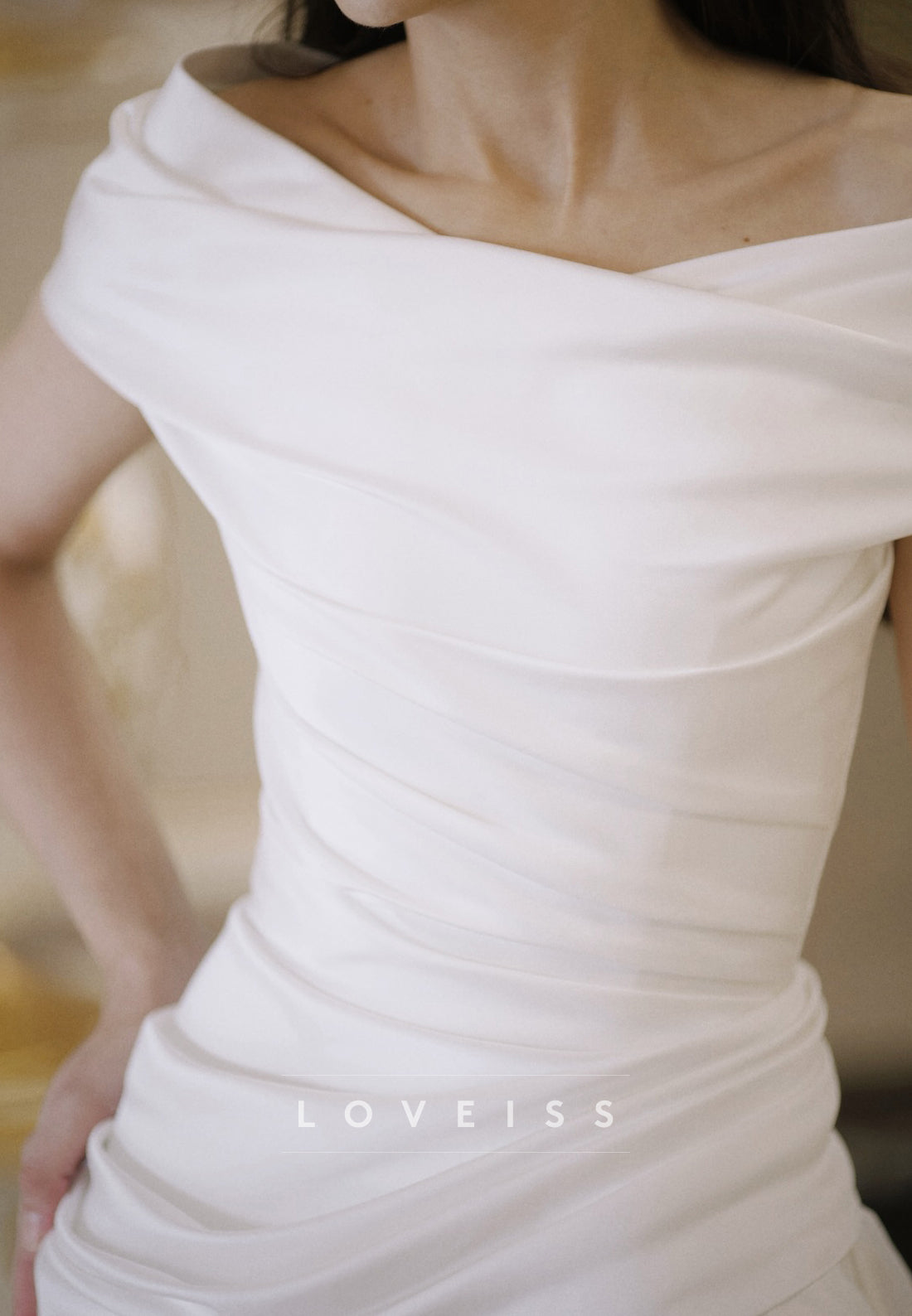 Off-Shoulder Pleated Sleeveless Satin A-Line Simple Wedding Dress
