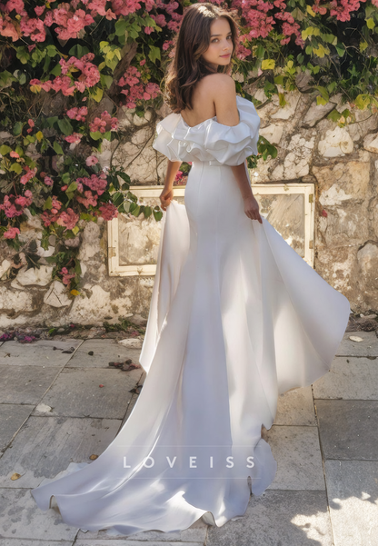 Off-Shoulder Puff Sleeves Sleek Mermaid Wedding Dress