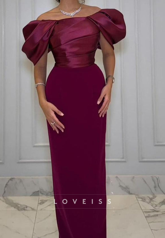 Off-Shoulder Puff Sleeves Sleek Sheath Evening Dress