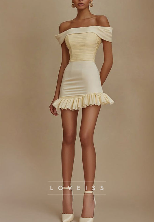 Off-Shoulder Ruffled Pleated Sheath Party Homecoming Dress