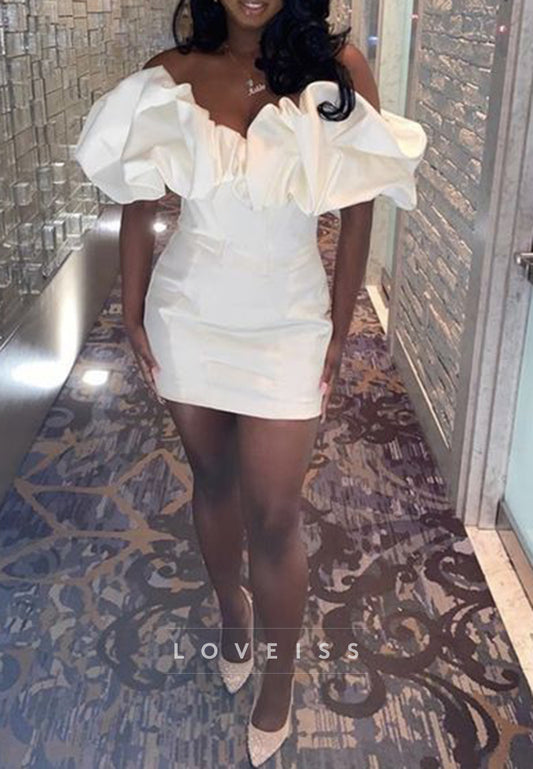 Off-Shoulder Ruffled Sleek Sheath Party Homecoming Dress