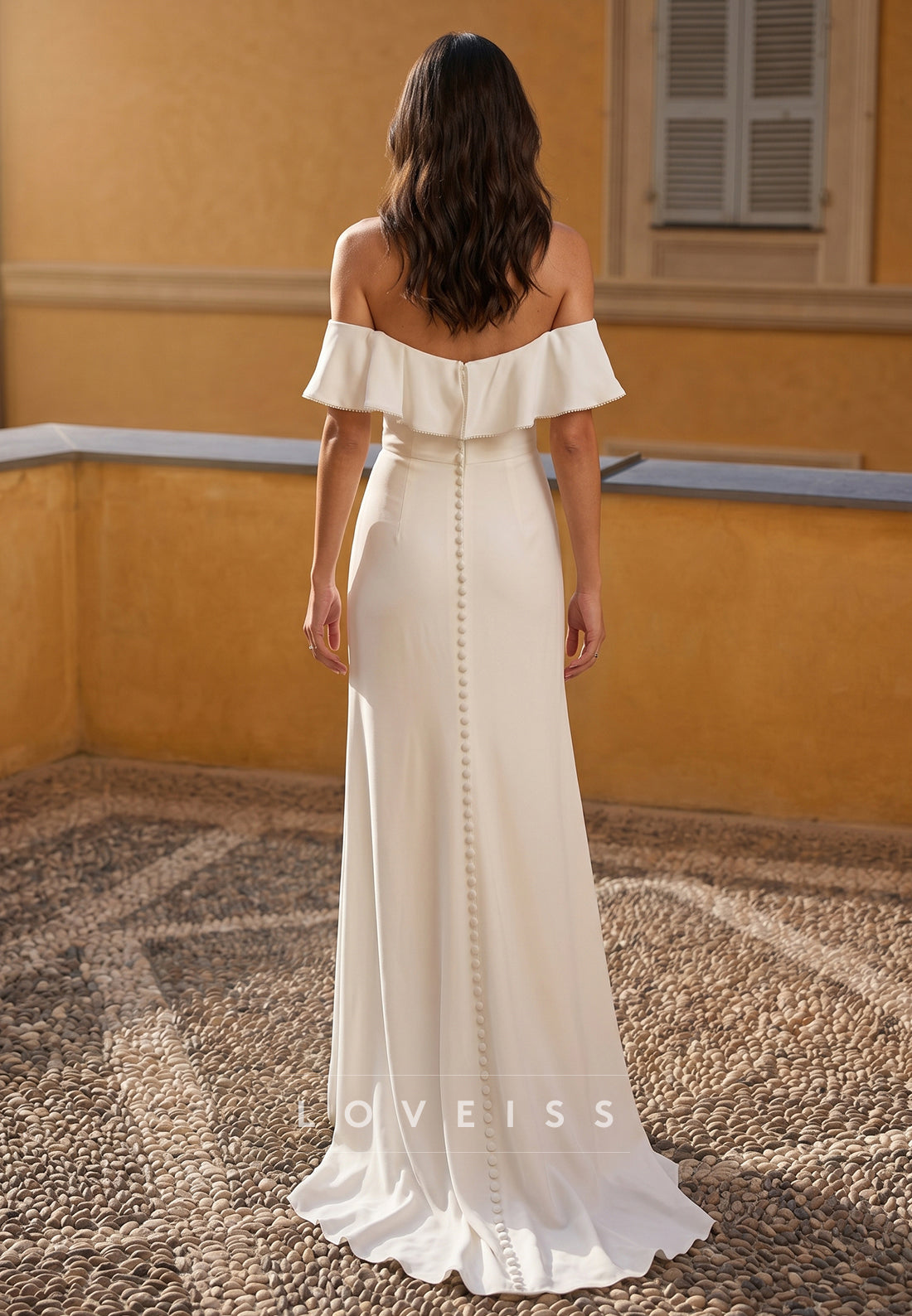 Off-Shoulder Ruffles Mermaid Simple Wedding Dress