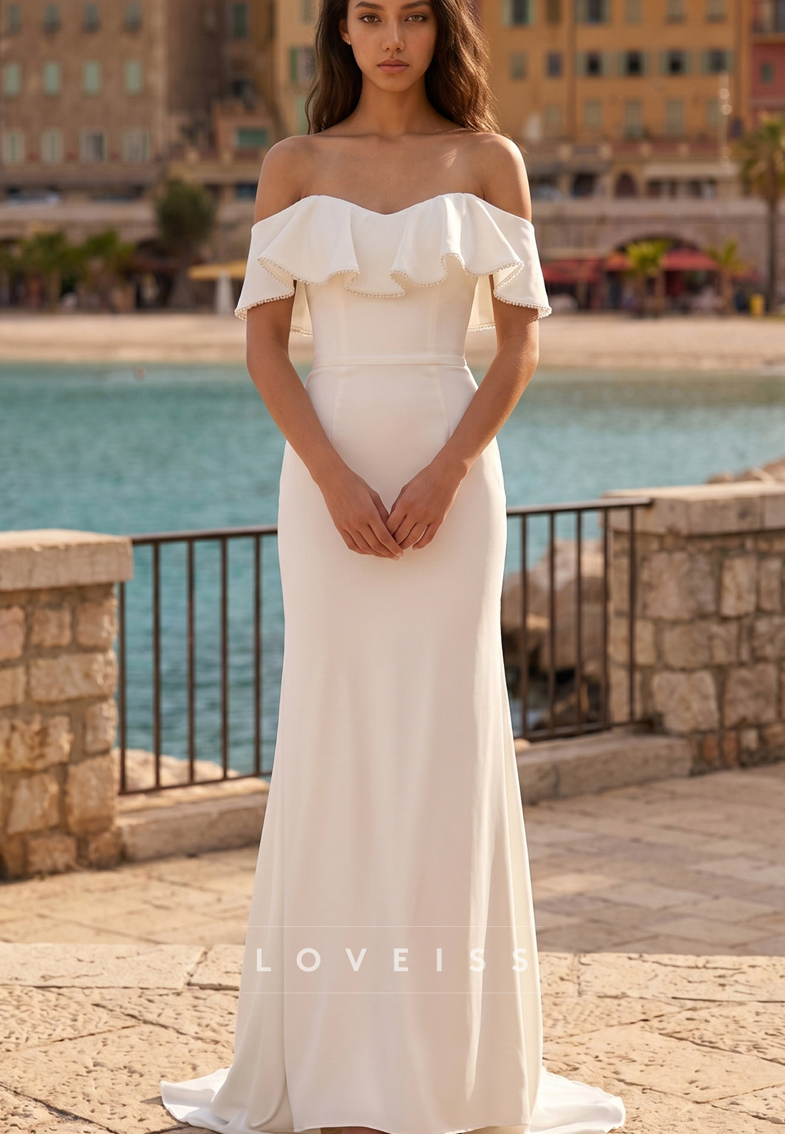 Off-Shoulder Ruffles Mermaid Simple Wedding Dress