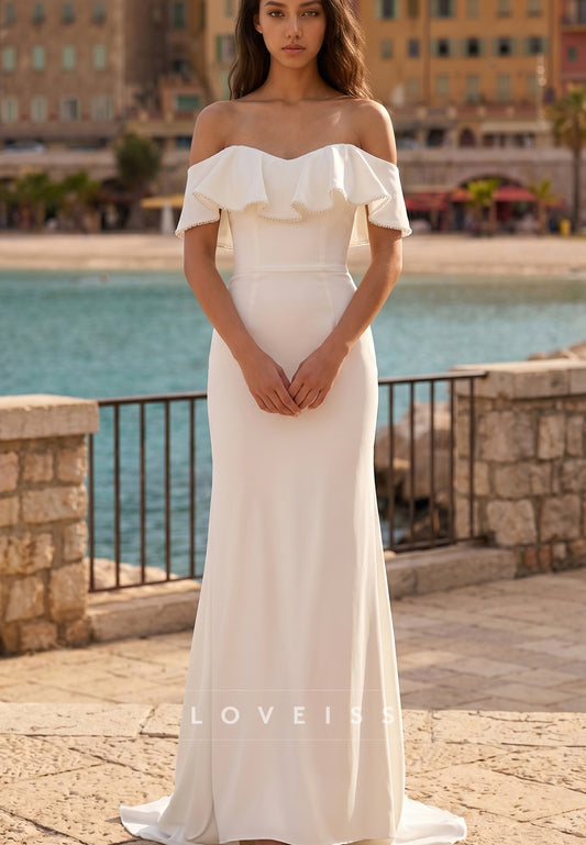 Off-Shoulder Ruffles Mermaid Simple Wedding Dress