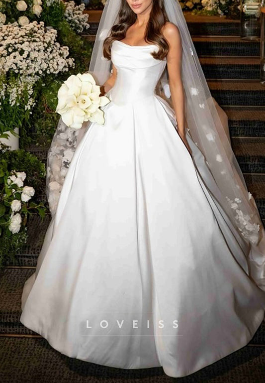 Off-Shoulder Satin Corset Sleeveless A-Line Wedding Dress
